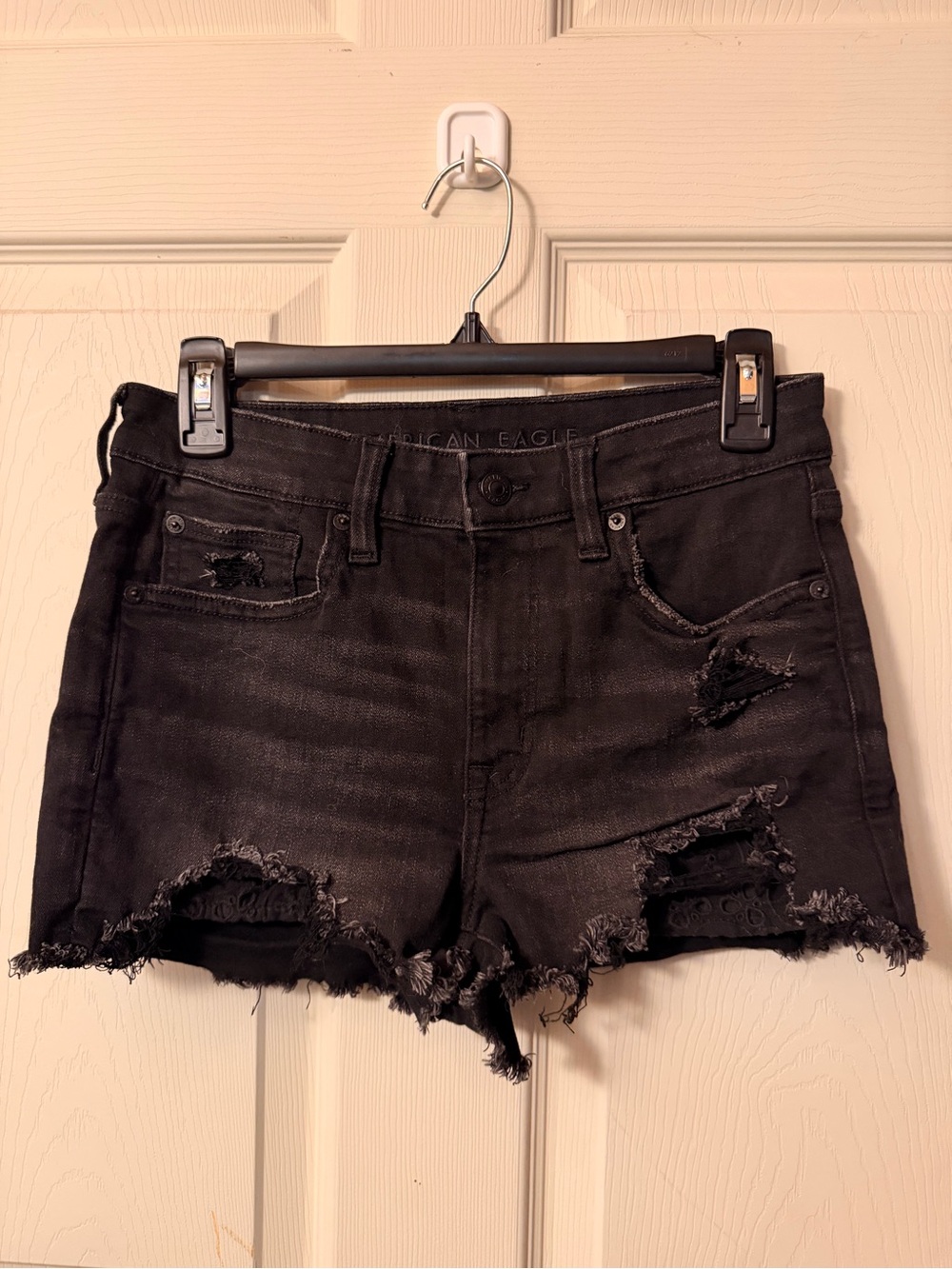 American Eagle Outfitters Black Distressed Frayed Jean Shorts